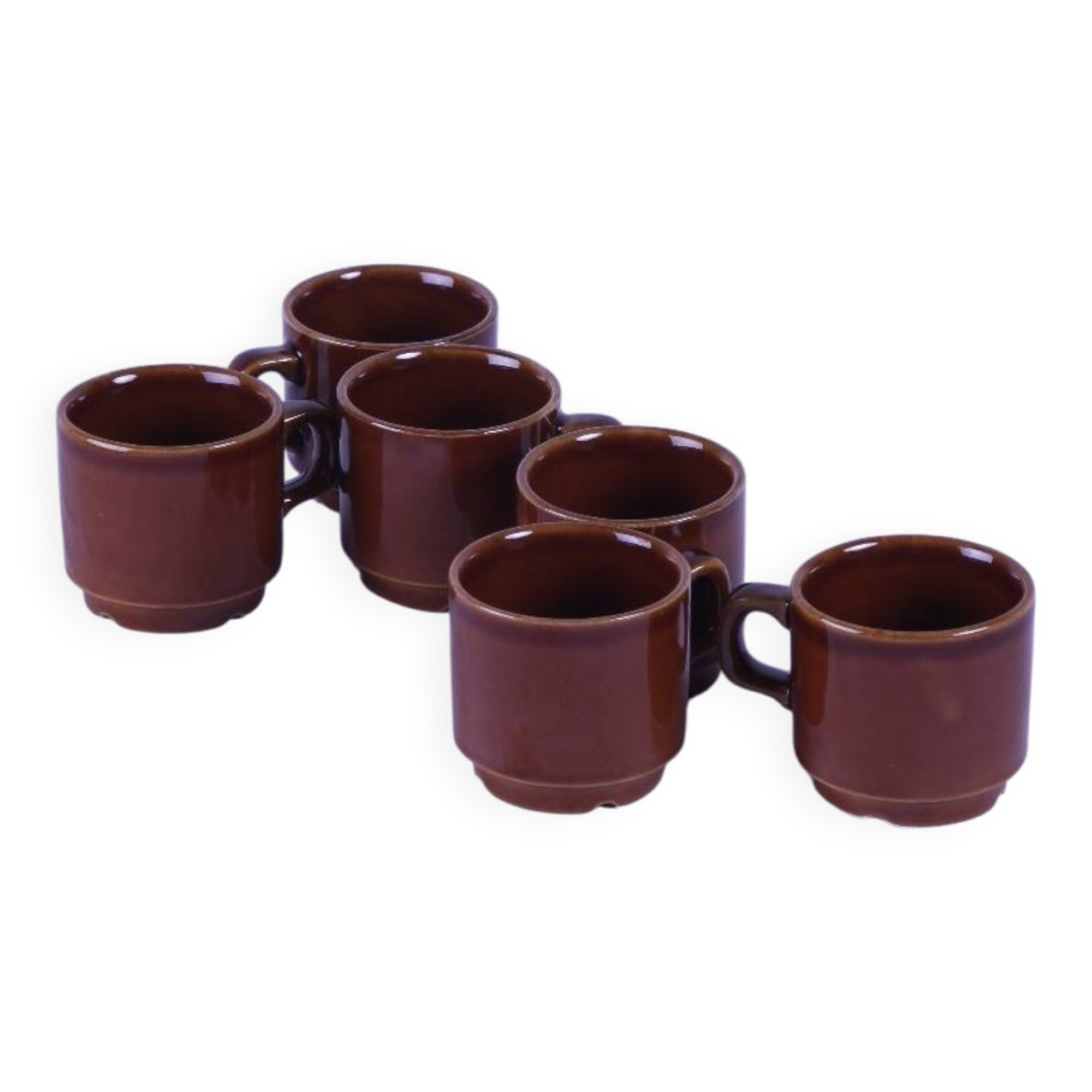 6 brown stackable coffee cups