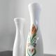 Pair of white opaline flower vases with floral decoration – 1970s