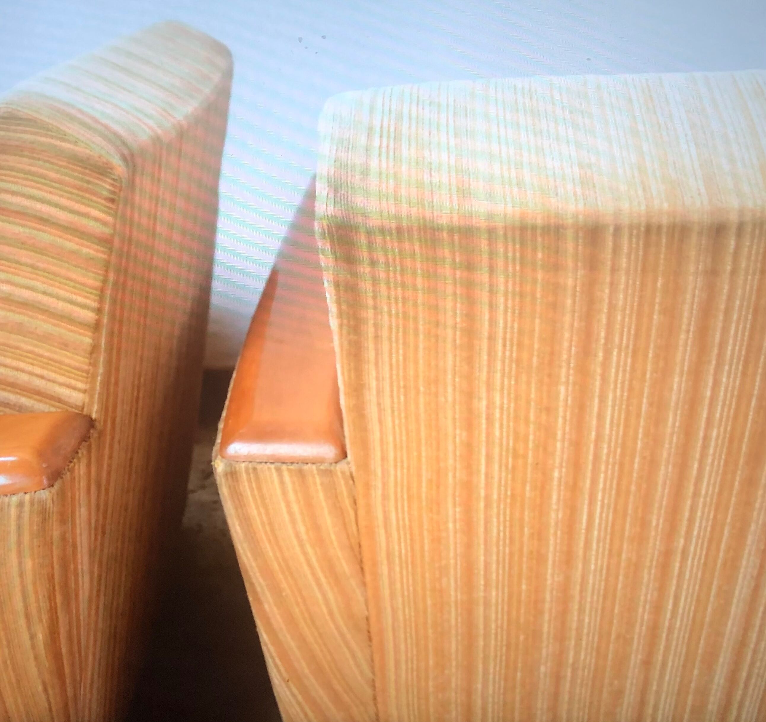 Yellow velvet armchairs and vintage wood 60s