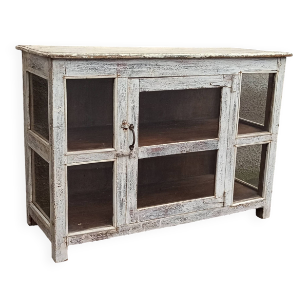 Petite vitrine ancienne en bois blanc