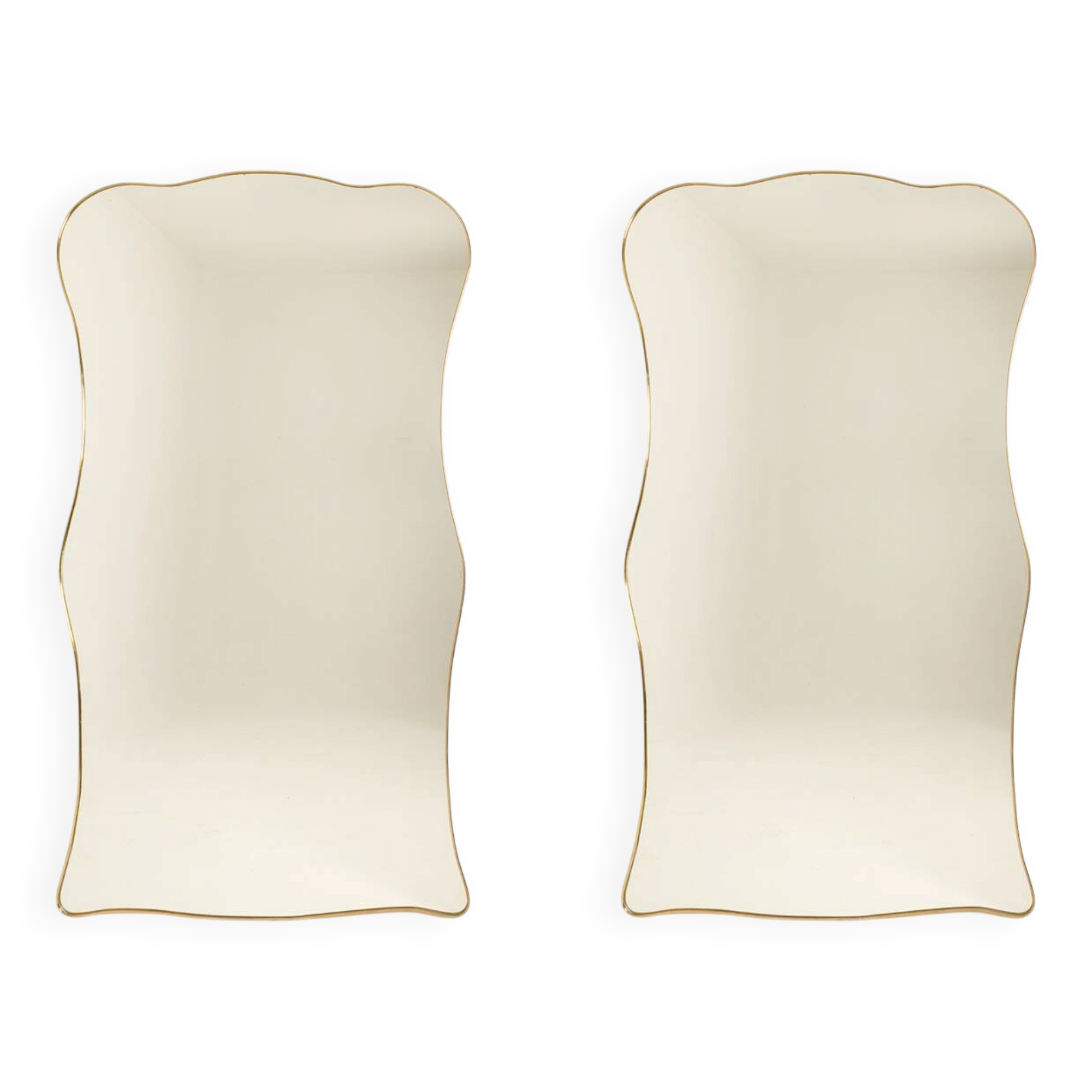 Pair of mirrors in the style of Gio Ponti, brass frame, 1980s.