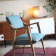 Rare vintage armchair freeform ergonomic compass 1960, Royer, blue