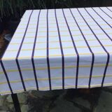 Ecru Basque fabric tablecloth with yellow and navy checks