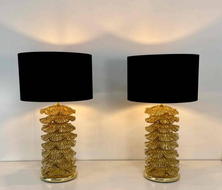 Pair of Murano Gold and Brass Table Lamps