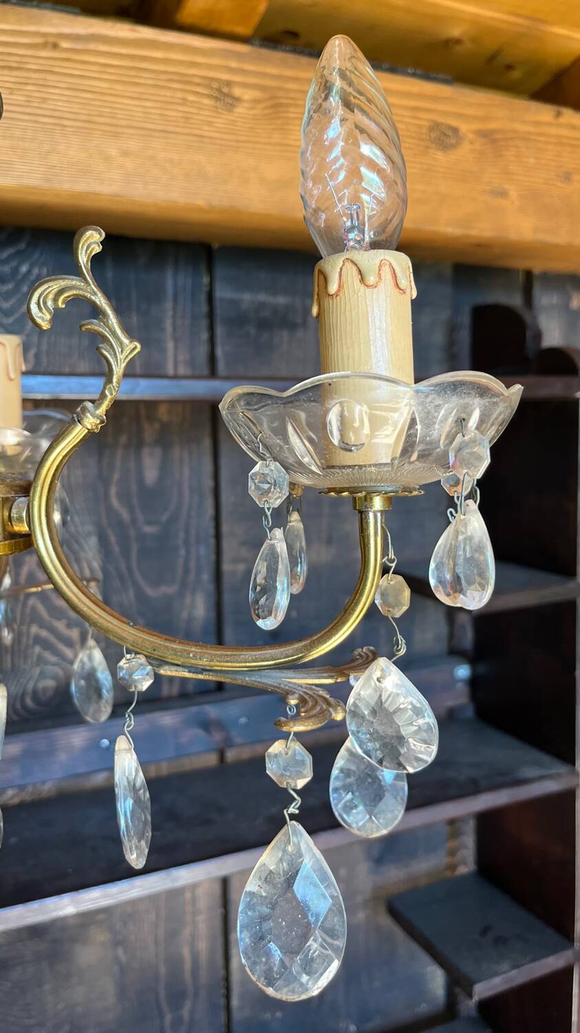 3-light brass pendant light with glass and pendants