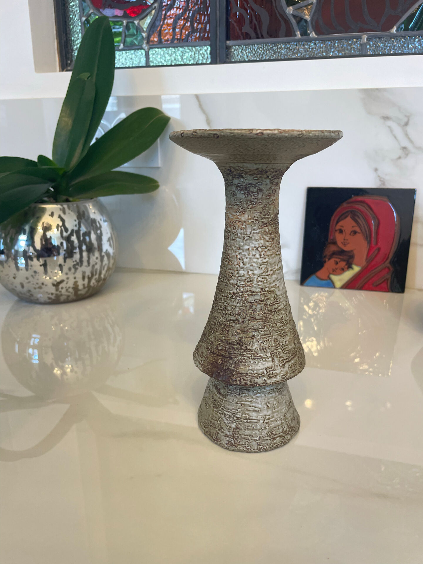 Vallauris candlestick signed 21.5 cm – 1970s brutalist ceramic