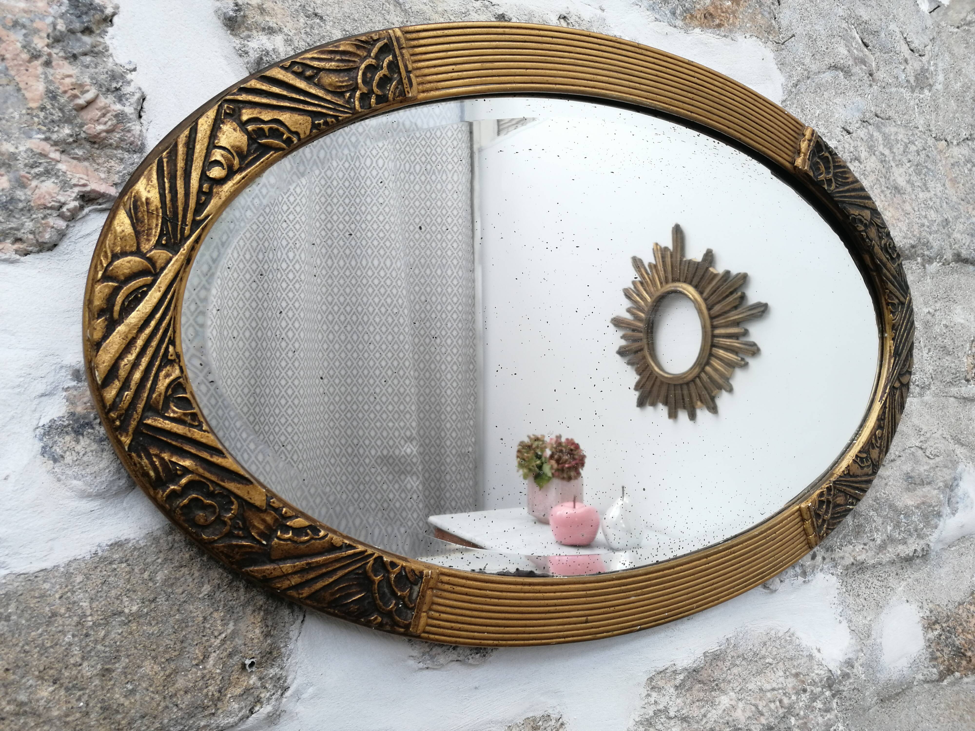 Mirror oval bevelled art deco