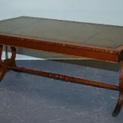 Grande Table Basse Vintage en Cuir Vert Chasseur
