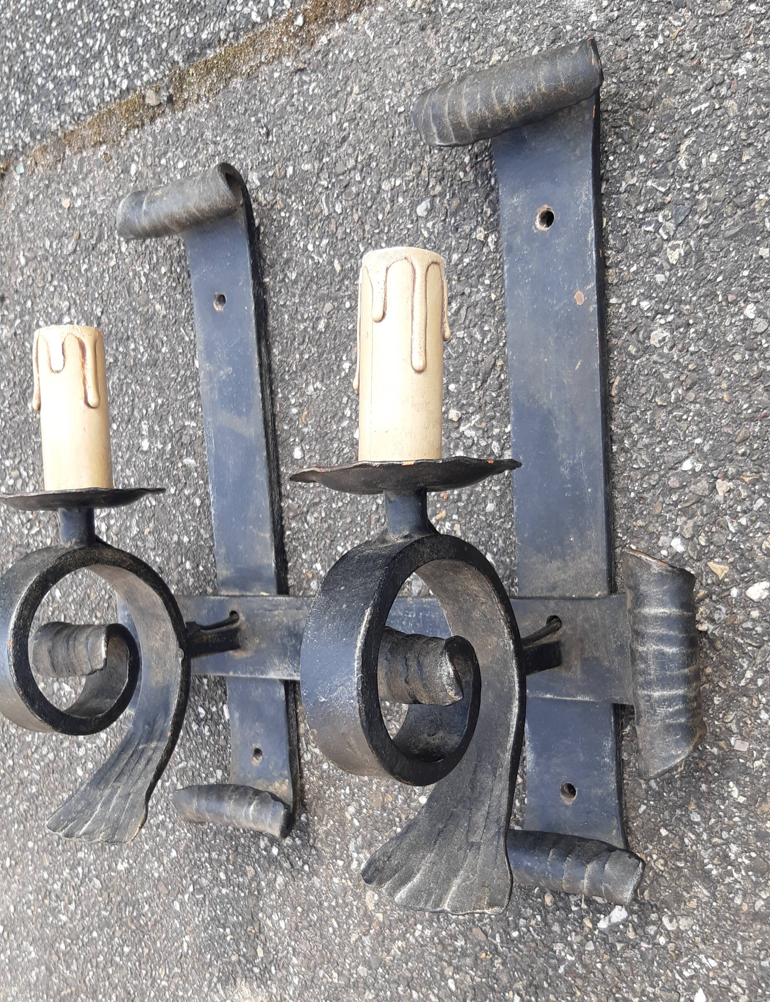 Brutalist wrought iron wall lamp 1970