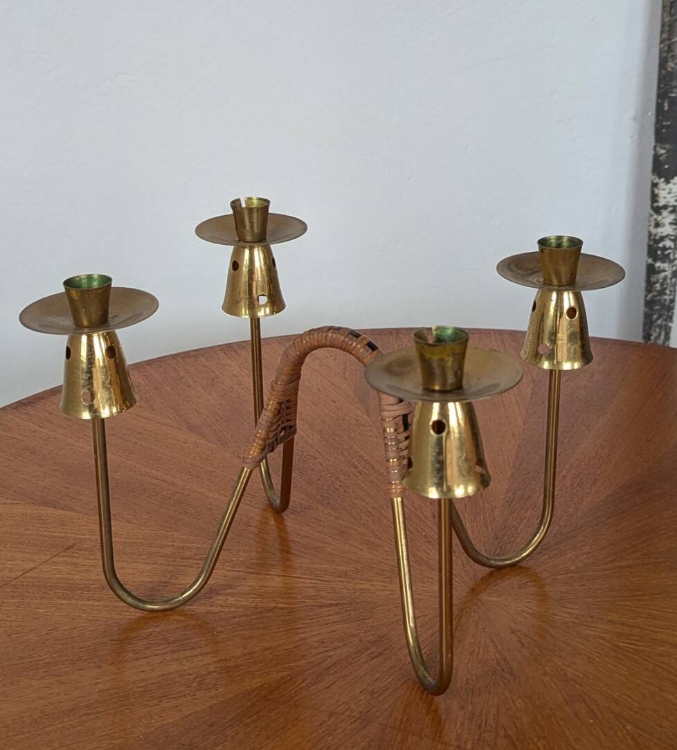 Brass and rattan candlestick