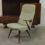 Fauteuil en teck coloré par Cor Alons pour Firma C. Den Boer Gouda recouvert de tissu vert Reseda melange