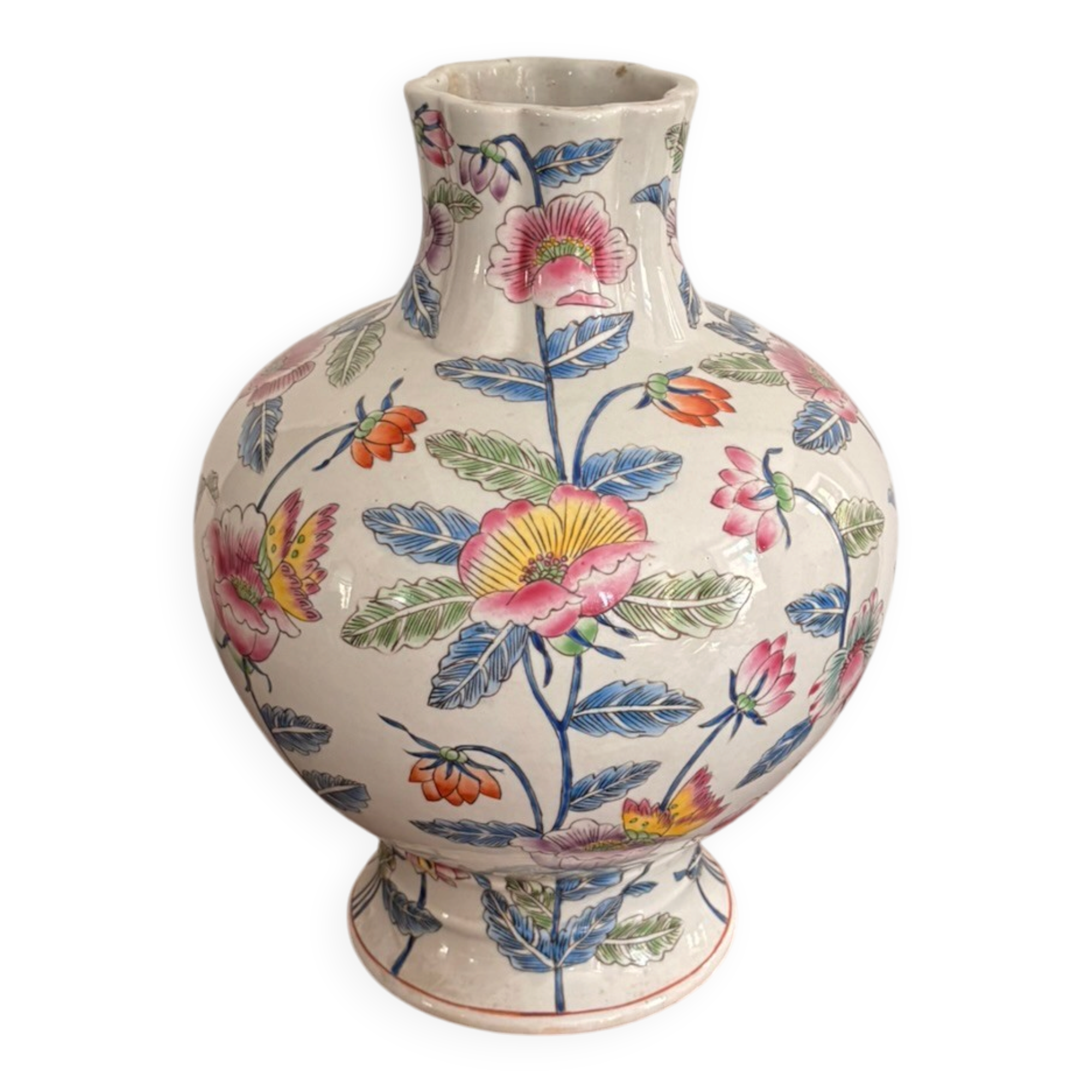 Antique Famille Rose Vase Chinese Porcelain China Peony Flowers Republic