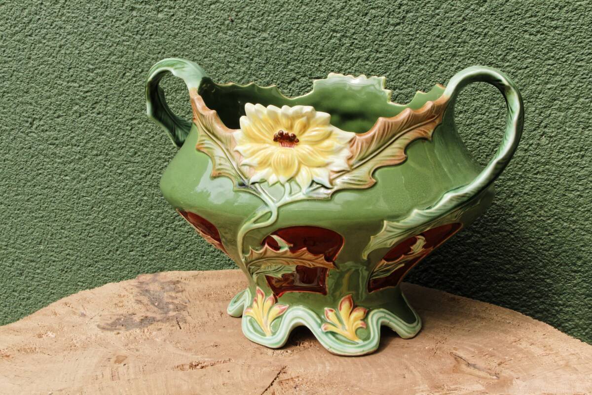Art Nouveau slip planter with thistles