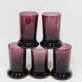5 Small Liqueur Glasses Vodka Cups in Bubble Blown Glass Plum Biot?