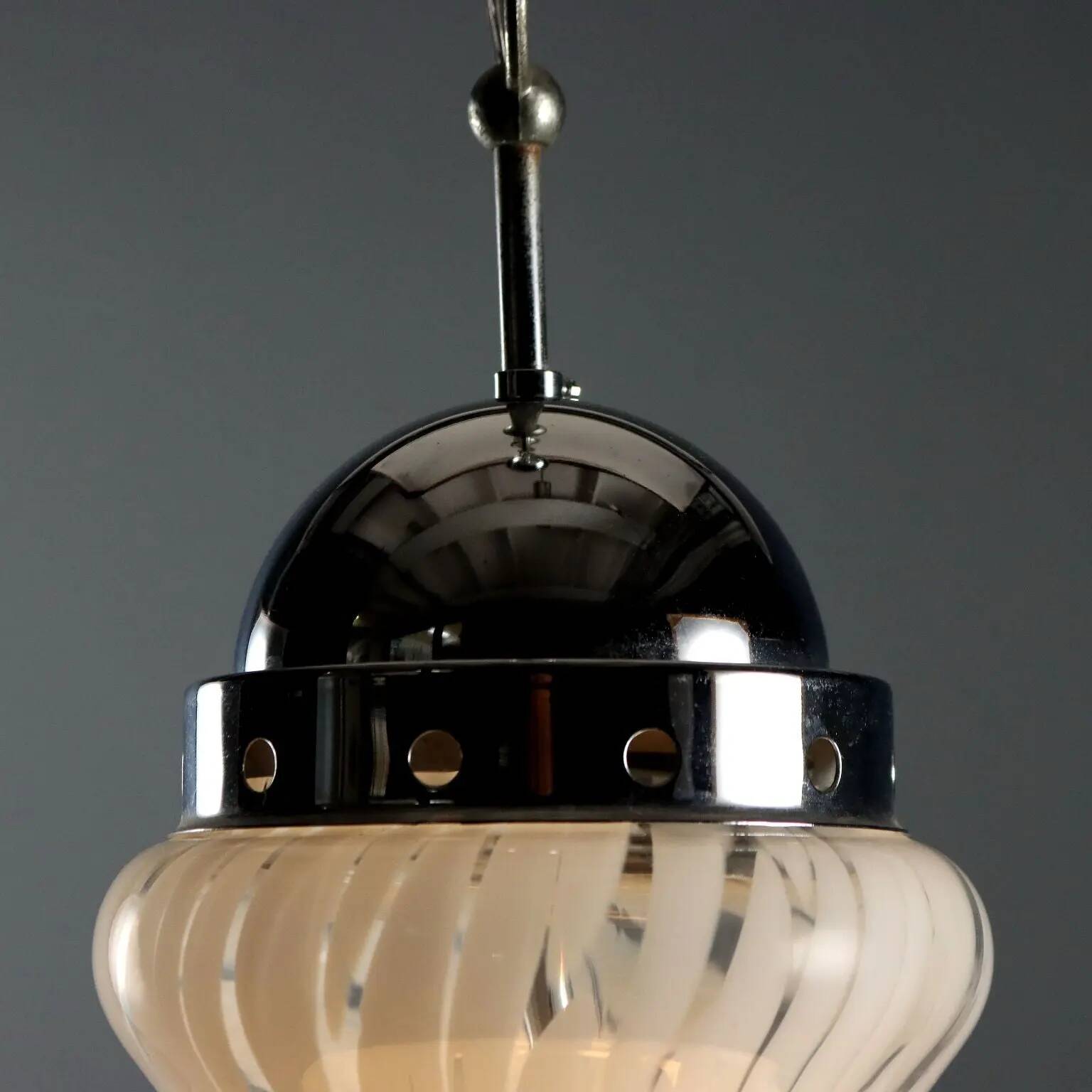 Vintage glass and chrome metal lamp, design, Italy, 1960s-1970s