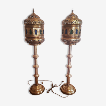 Pair of copper and brass floor lamps 70s
