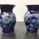 Pair of old Betschdorf vases in vintage Alsace blue enamelled stoneware