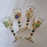 Set of 4 antique hand painted glass water or wine glasses with details inspired by the style