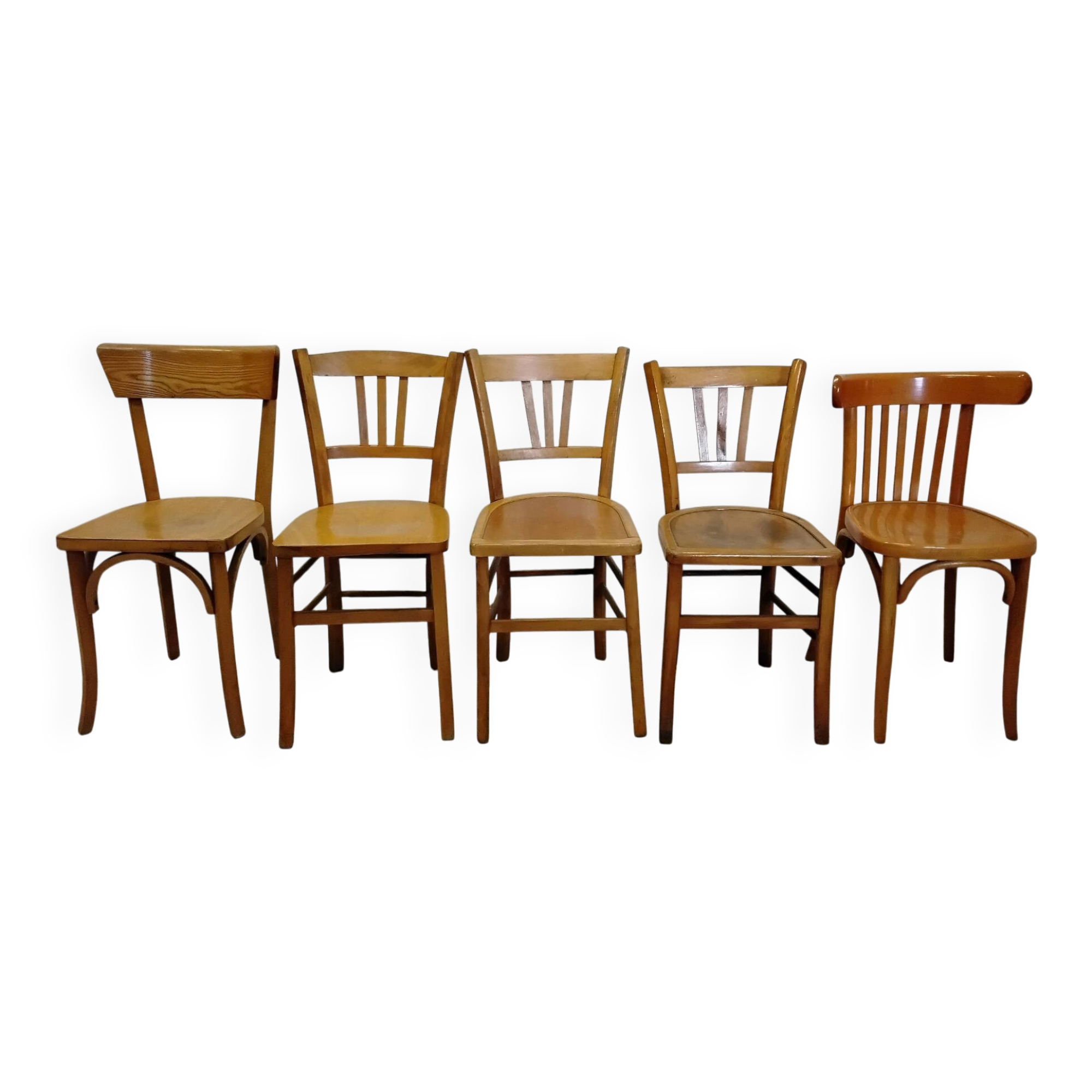 Set of 5 mismatched chairs in Baumann style
