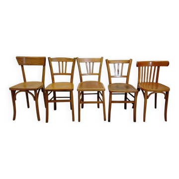Set of 5 mismatched chairs in Baumann style