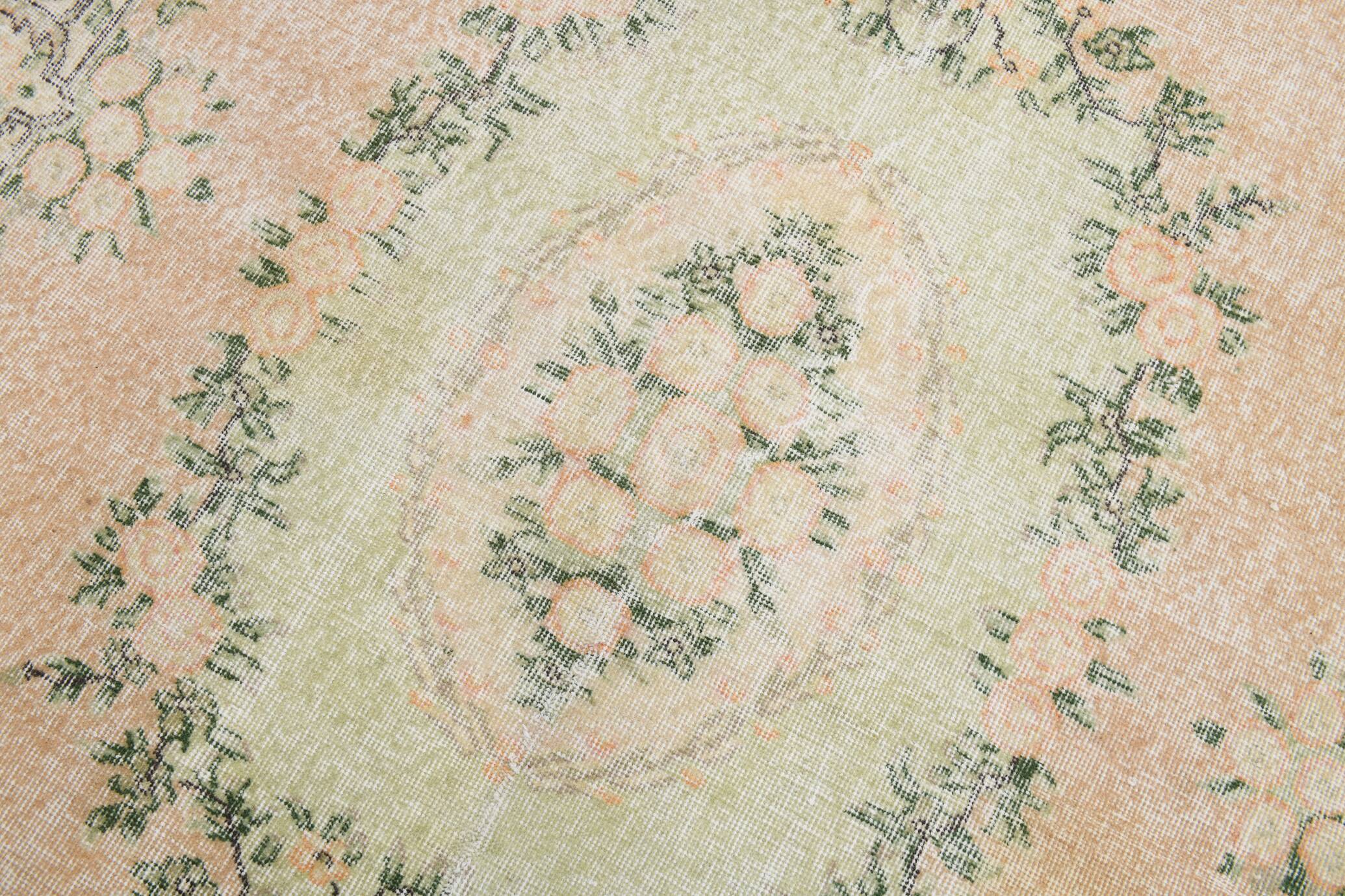 Soft Peach Muted Wool Vintage Rug For Home Decor, 184x292 Cm