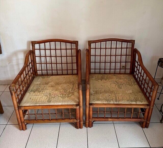 Pair of Rattan and Bamboo Armchairs