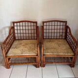 Pair of Rattan and Bamboo Armchairs
