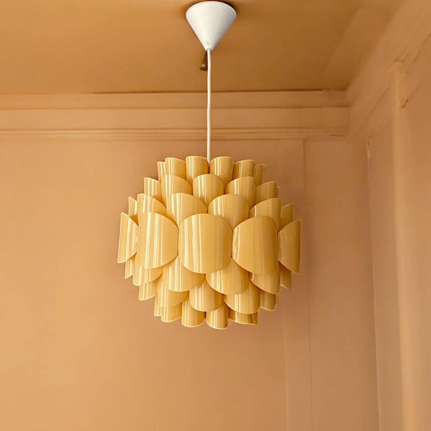 Scandinavian style orange acrylic hanging lamp by Bonita, 1970s