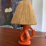 Vintage ceramic and raffia lamp