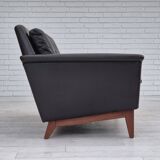 1970s, Danish 2 seater sofa, original condition, furniture leather, solid teak wood.