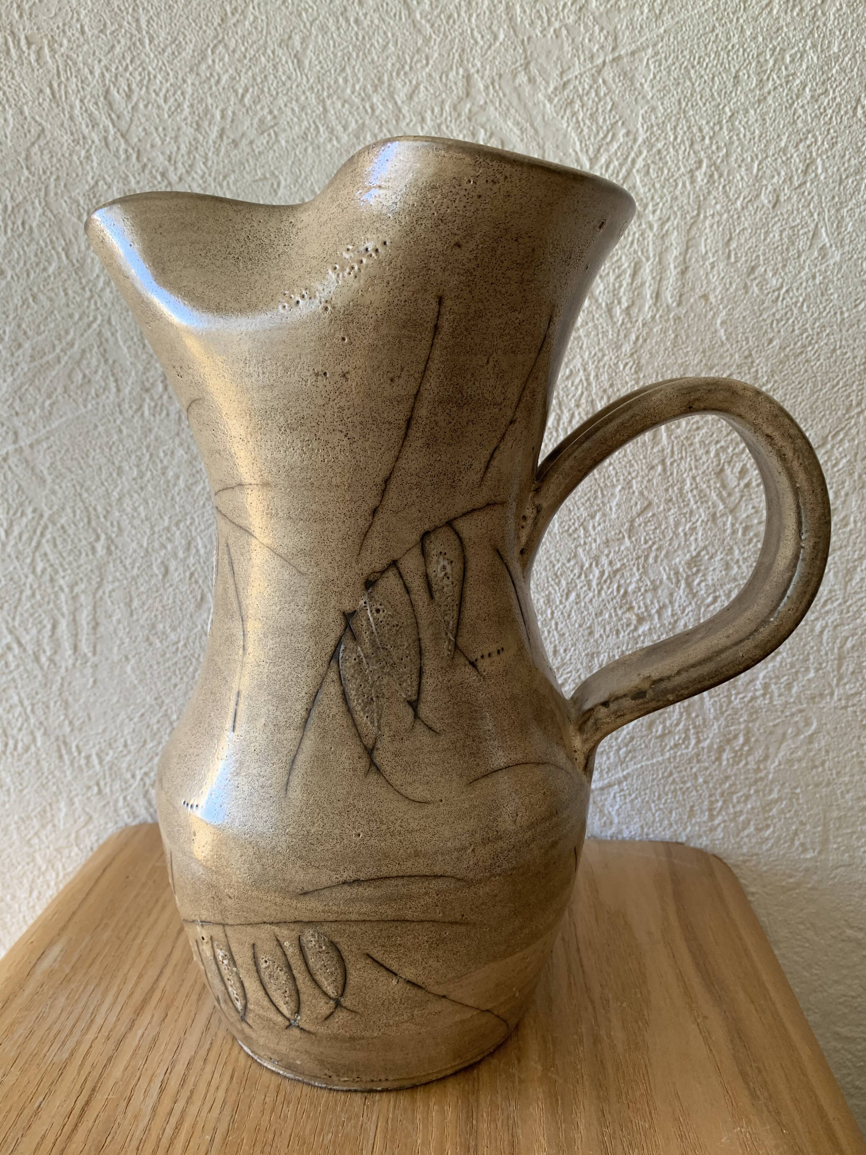 Large ceramic pitcher enamelled 70s Vallauris