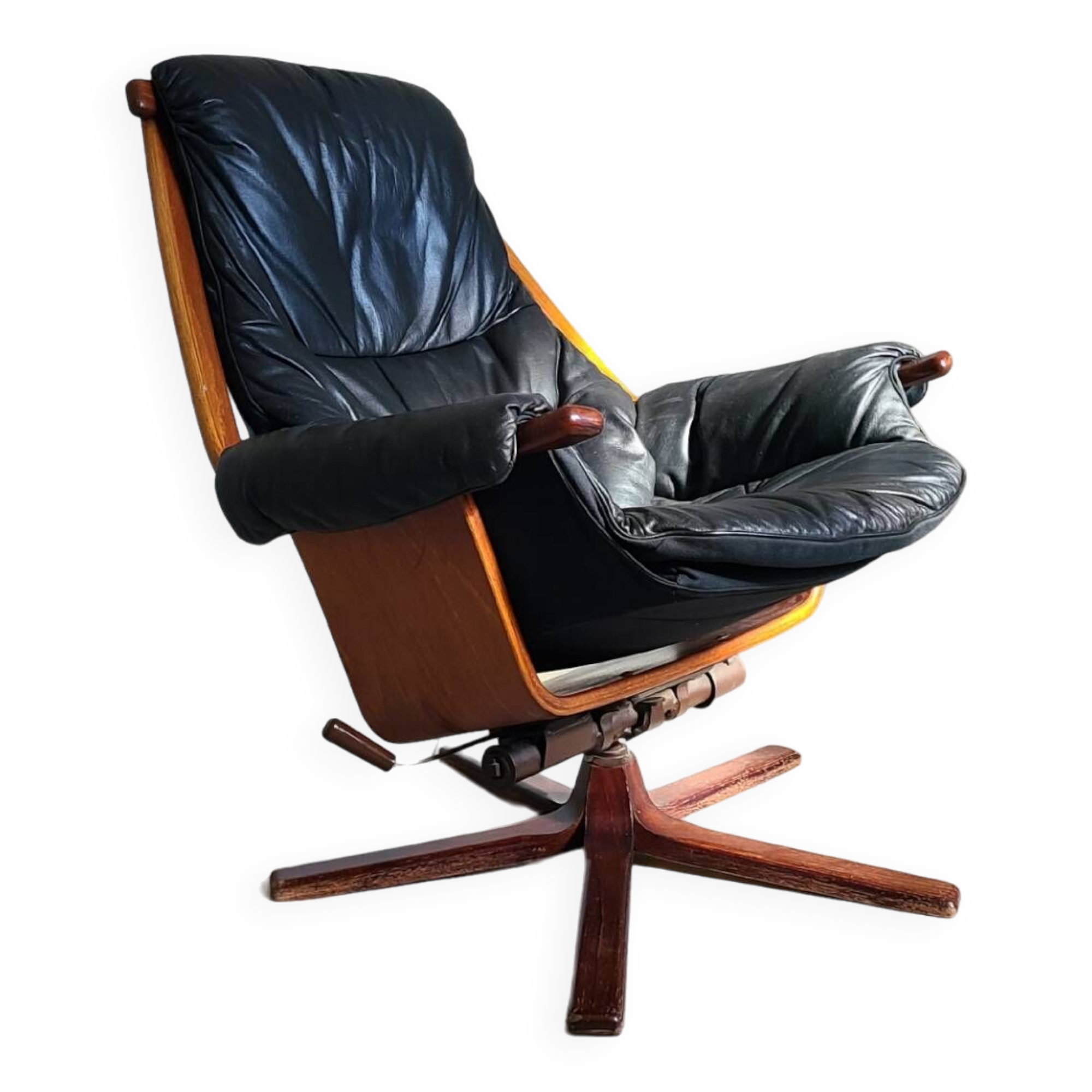 Fauteuil design scandinave cuir teck vintage Gote Mobler