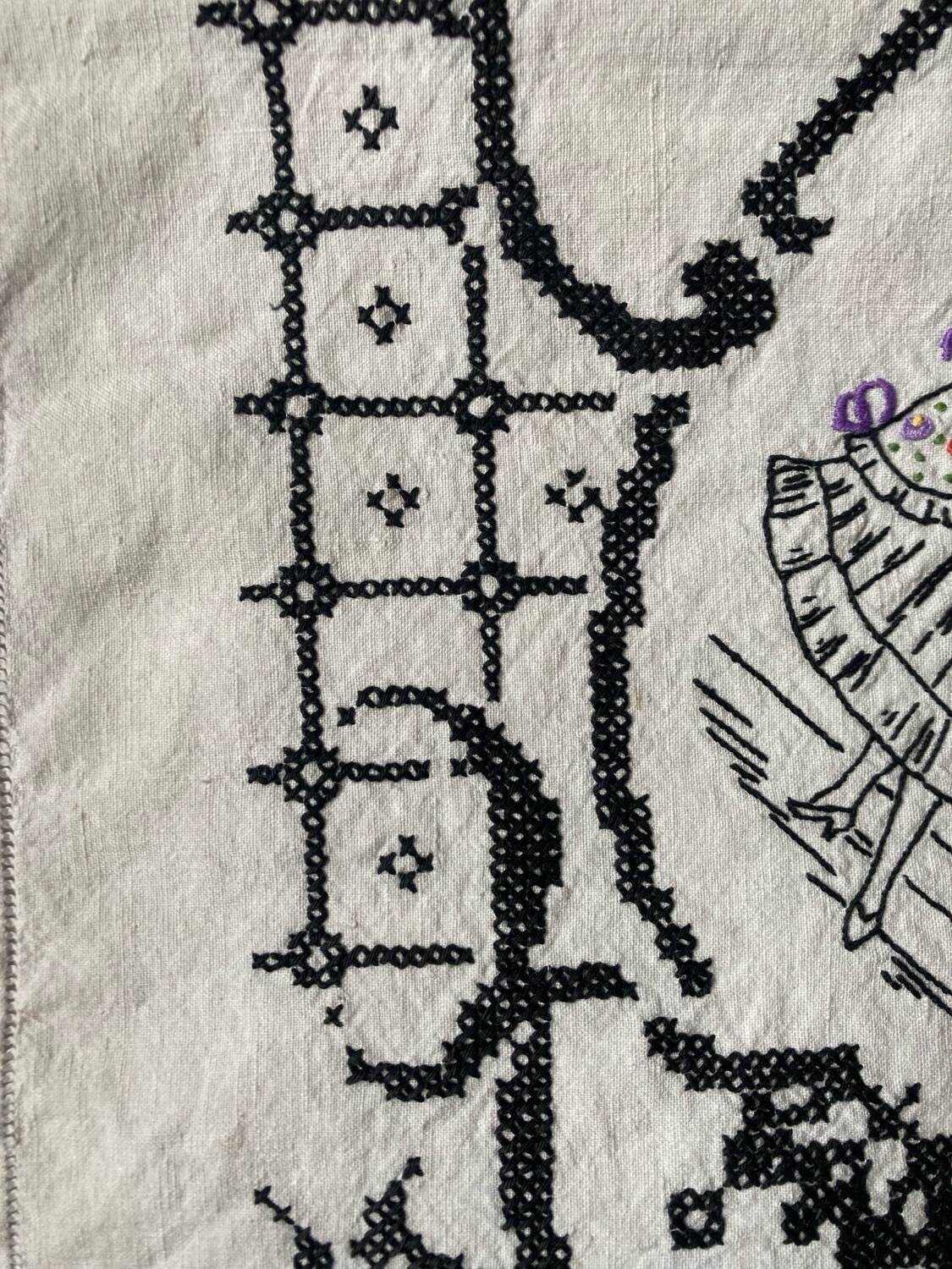 Old embroidered linen tablecloth 150x190