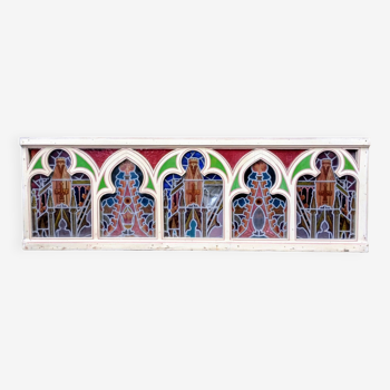 Large solid wood frame composed of 5 stained glass niches