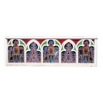 Large solid wood frame composed of 5 stained glass niches