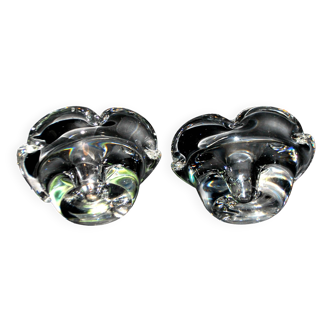 Set of 2 crystal candlesticks signed daum france - flambeaux vintage design 1960