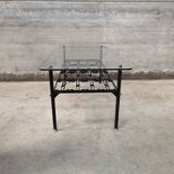 table basse fer forgé verre laiton vintage 1950