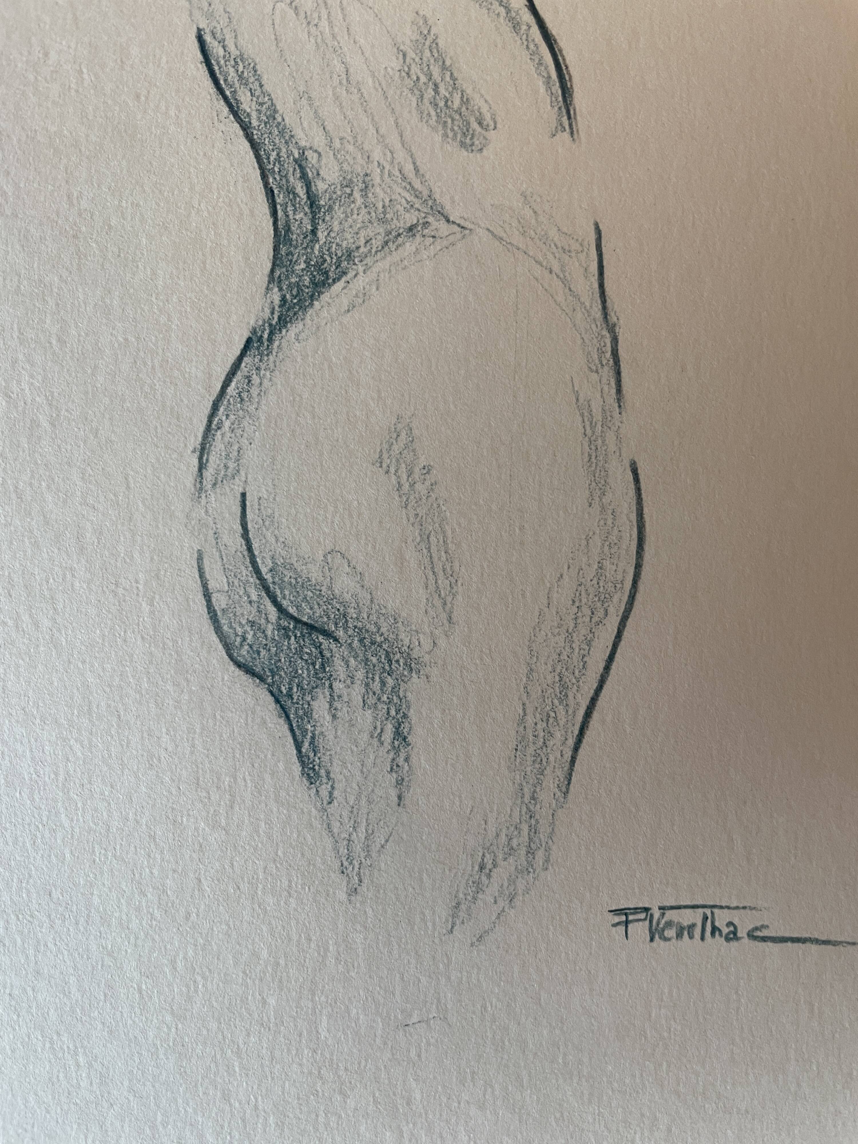 Tableau signé aquarelle portrait féminin « le lever »