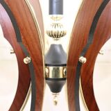 Glass, wood, brass and black lacquered metal chandelier, Italy, 1950