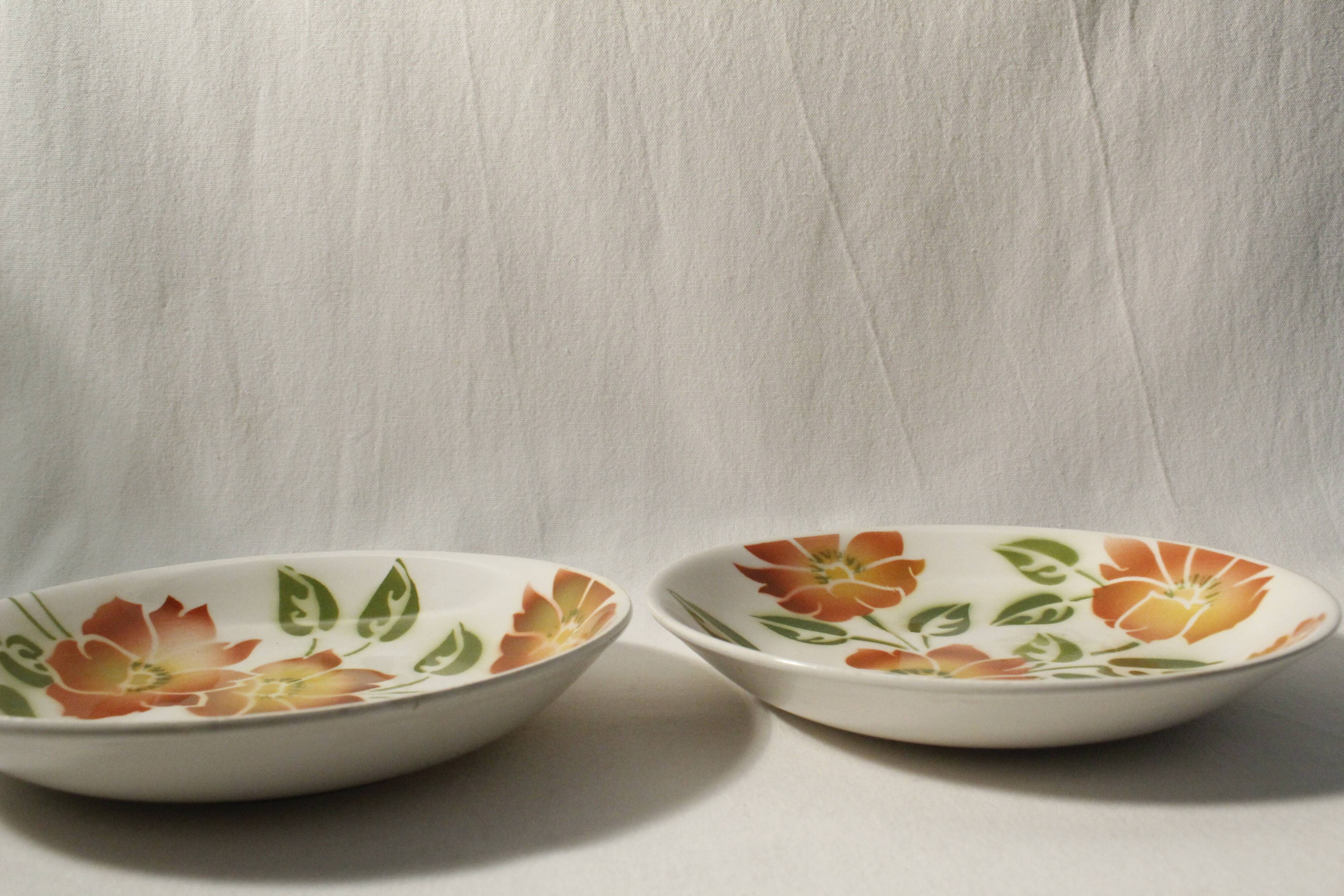 Set of 2 hollow plates Moulin des Loups - Ontario model - orange flowers