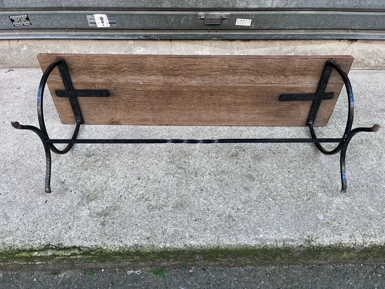 Rustic oak wrought iron bench