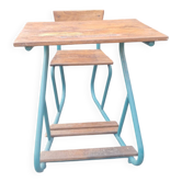 Old single school desk – wood and turquoise metal – year