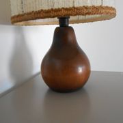 Carved wood lamp and wool yarn lampshade