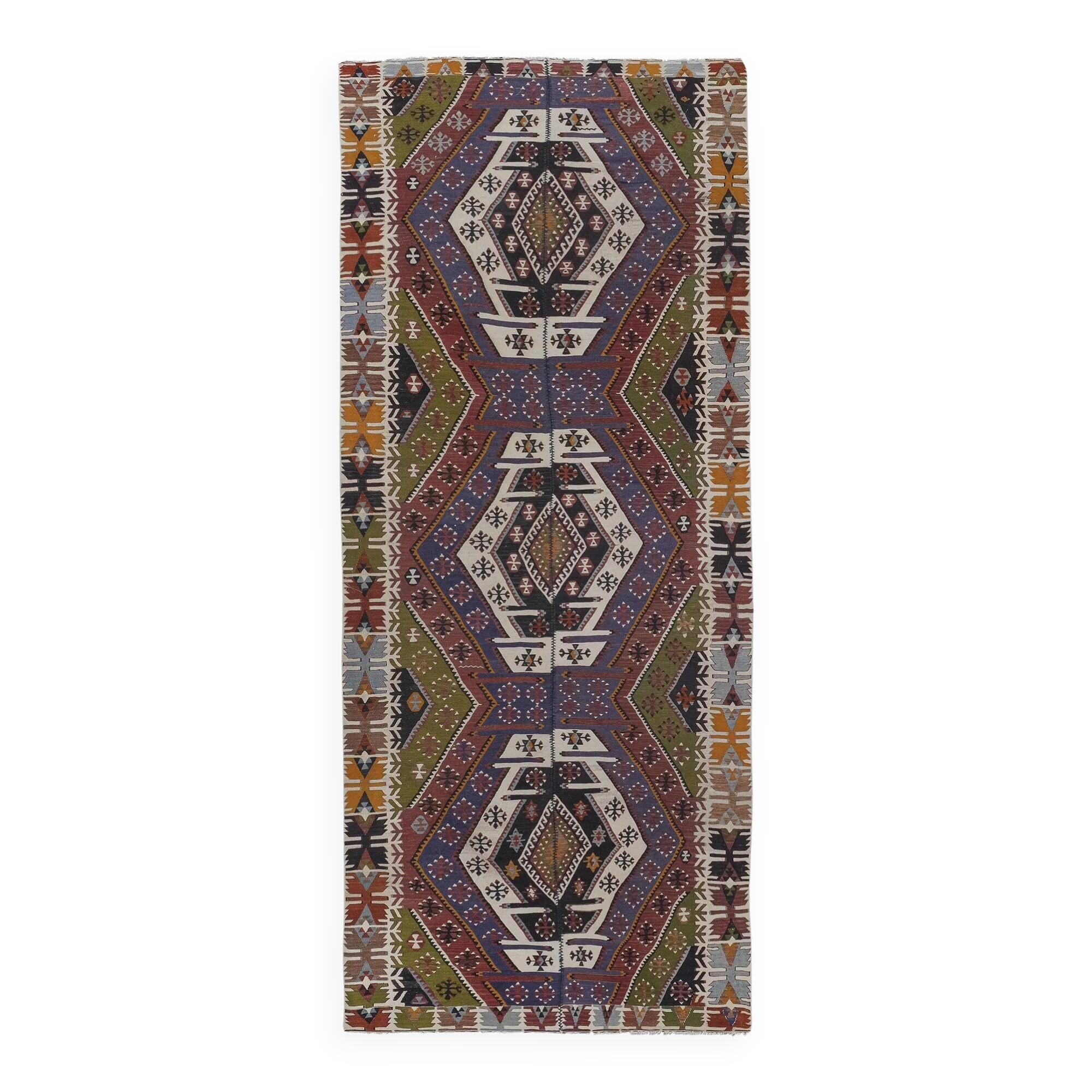 Vintage Turkish kilim, handwoven, 150x363 cm.
