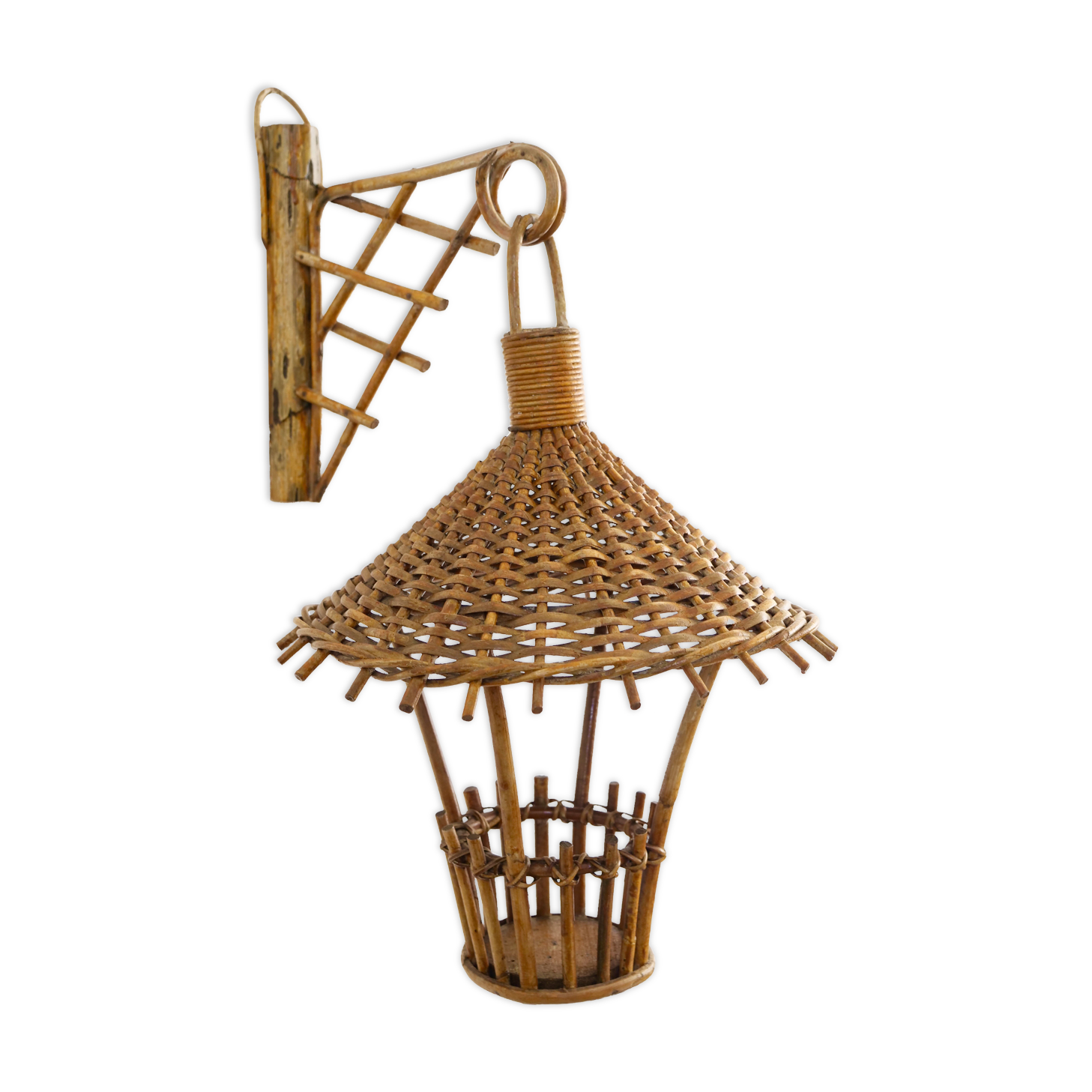 rattan wall lamp for hanging plant