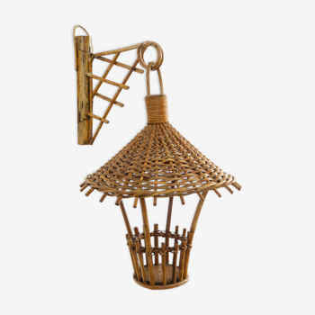 rattan wall lamp for hanging plant