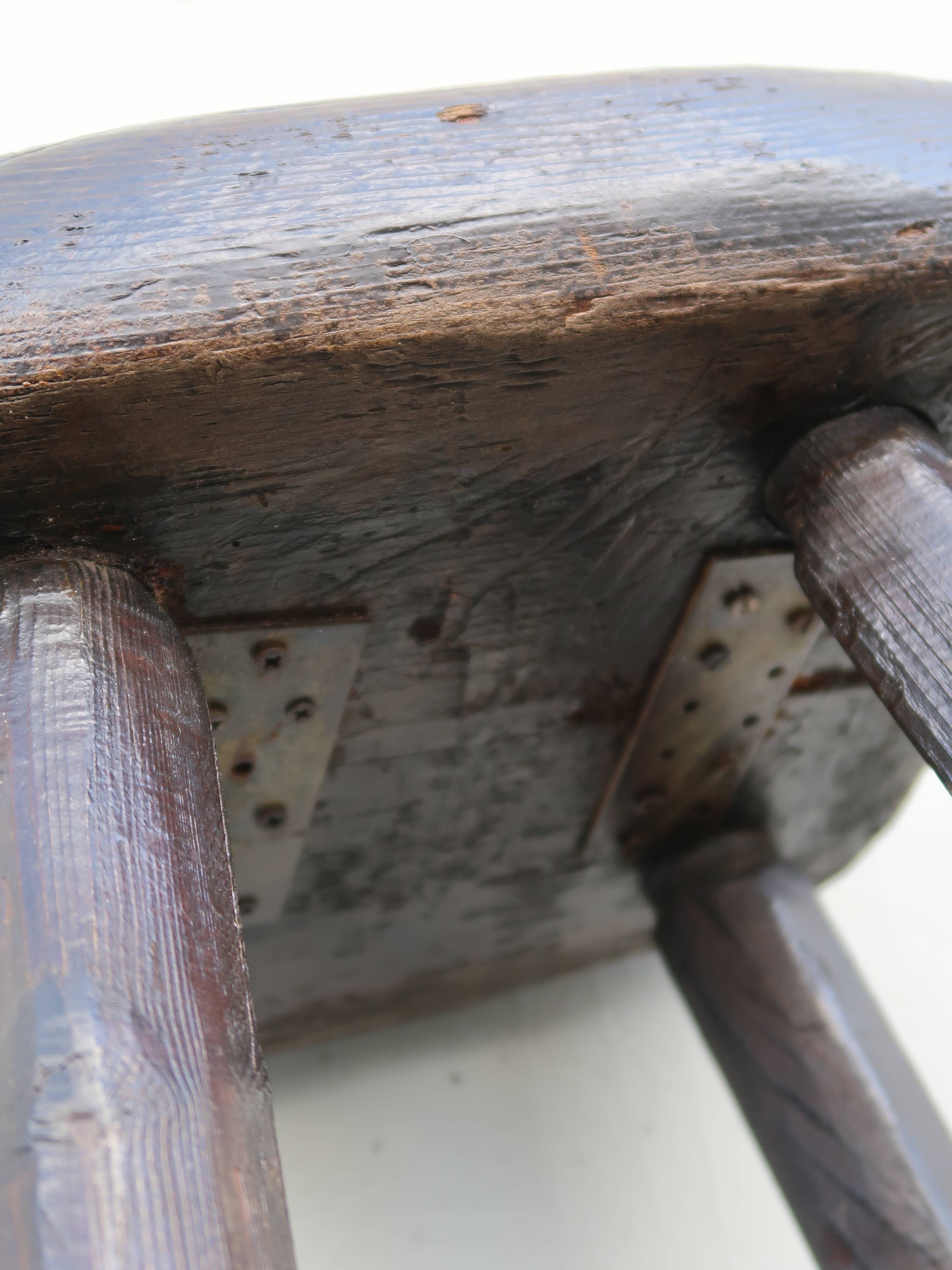 4 vintage brutalist solid wood bar stools