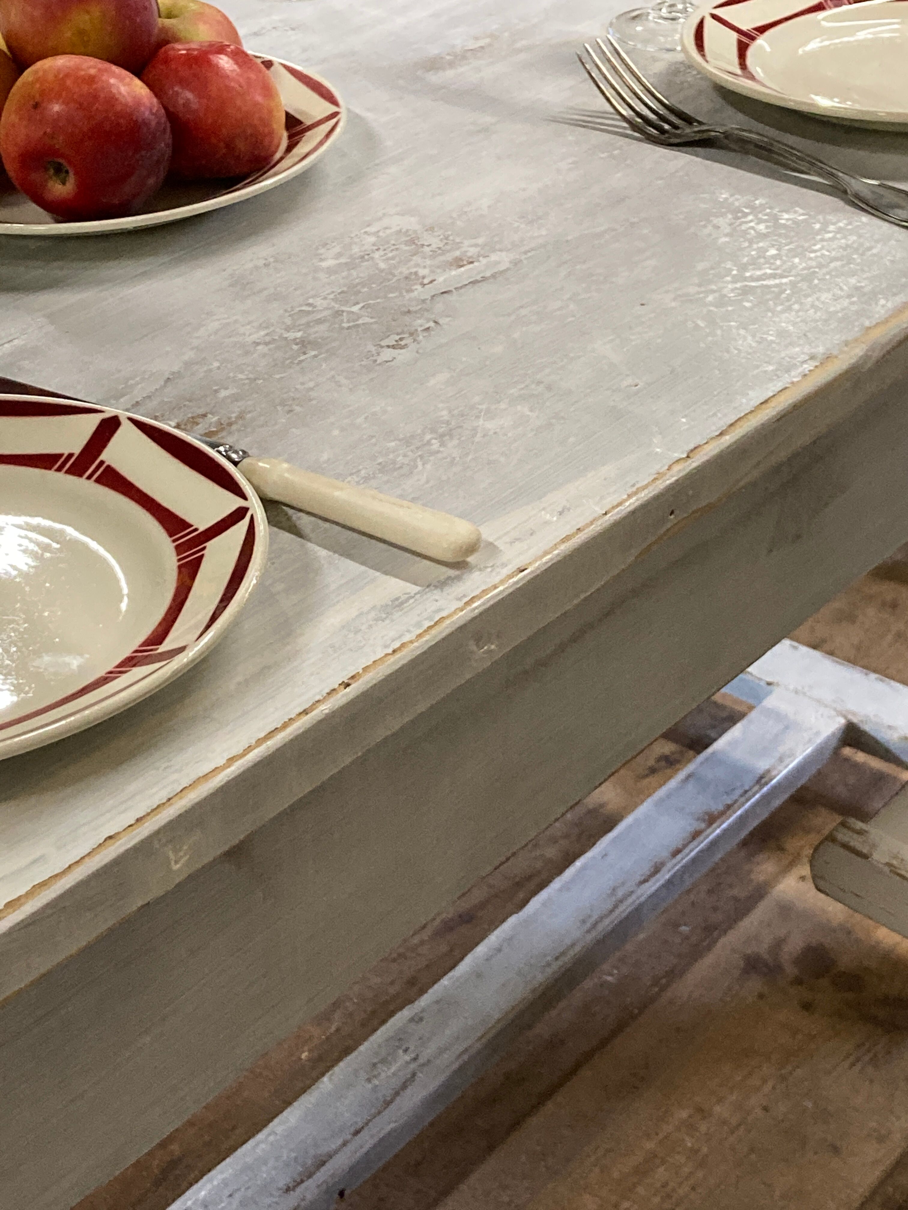 Farmhouse table 6 people white patinated in rectangular solid oak