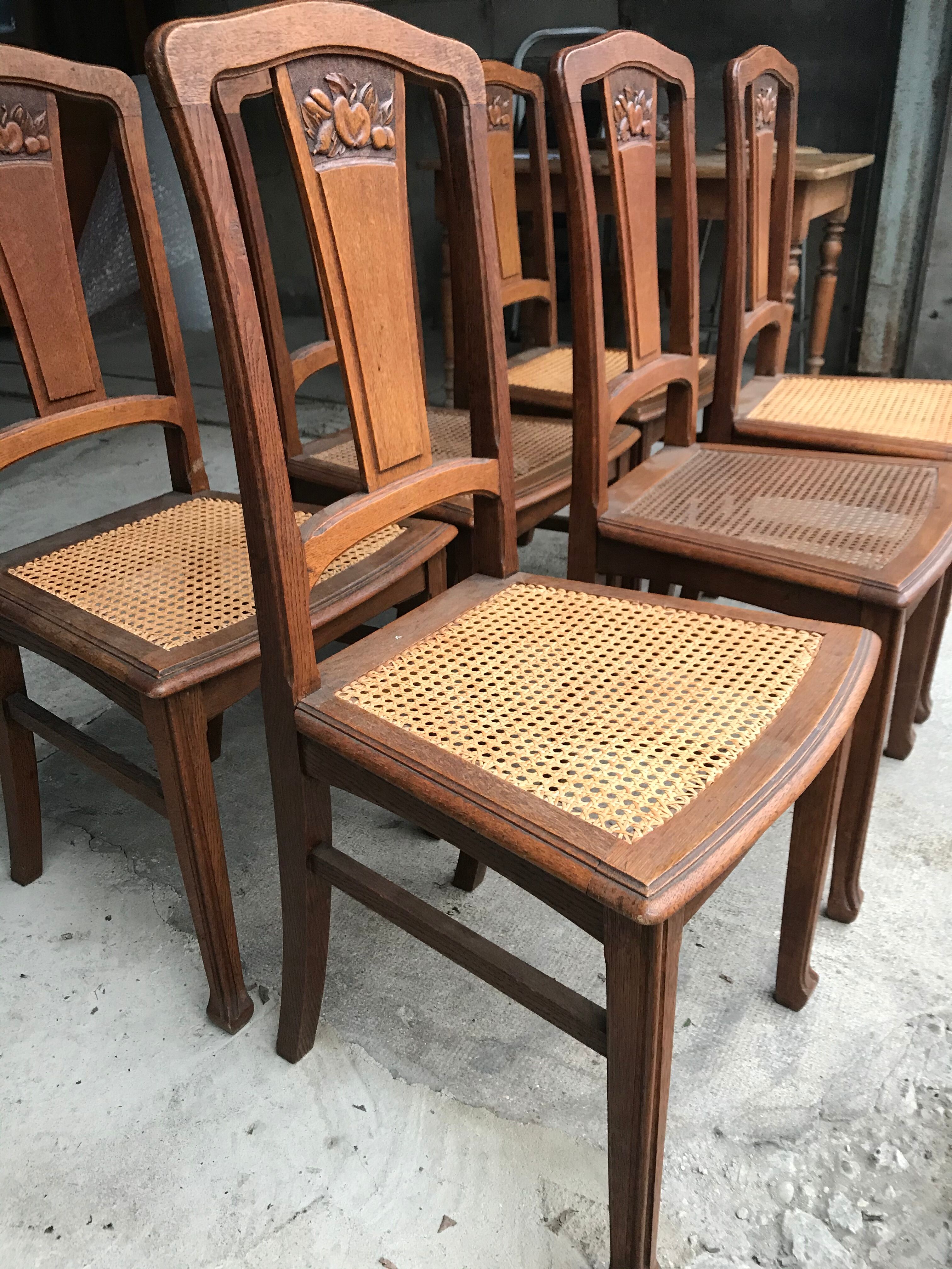 Suite of 6 chairs oak canage art nouveau