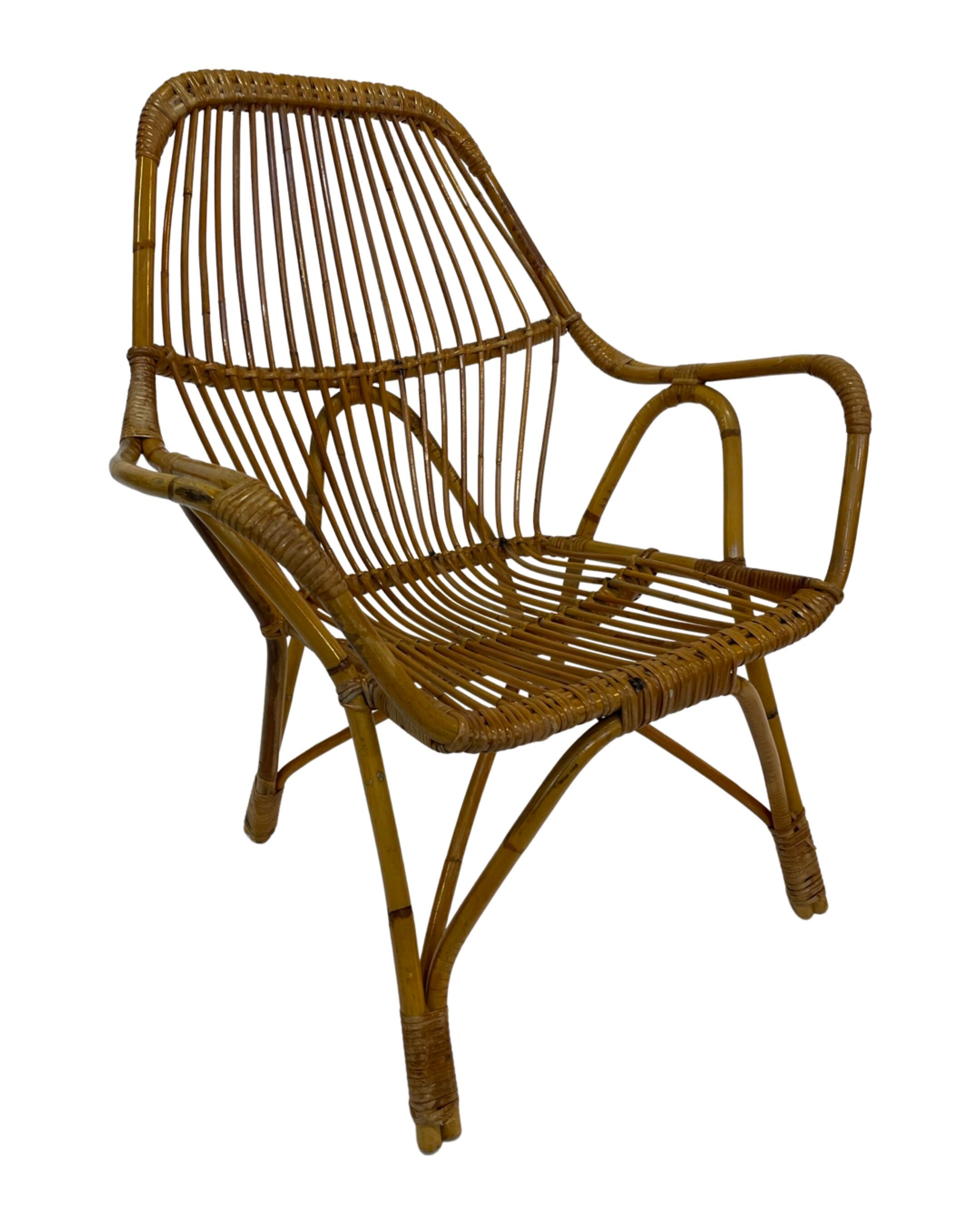 Rattan easy chair by Dirk van Sliedregt Rohe Noordwolde 1960 in the Netherlands